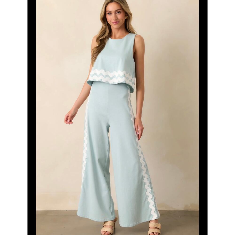 New NWT Prosperina Kayla ancient waters aqua cotton jumpsuit
